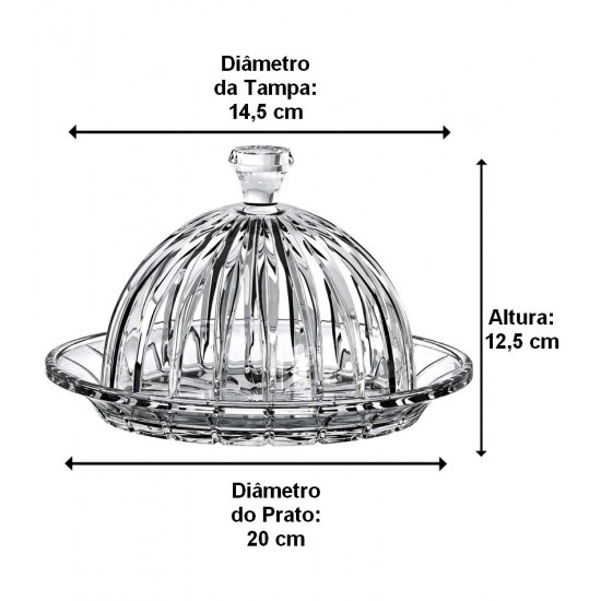 Queijeira 20cm Por 14,5cm Glasgow Em Cristal Ecológico Com Tampa